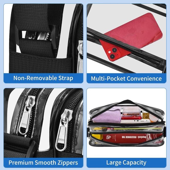 Clear Messenger Bag with 2 Compartments, Clear Crossbody Tote Bag for Stadium Ev - Picture 4 of 6